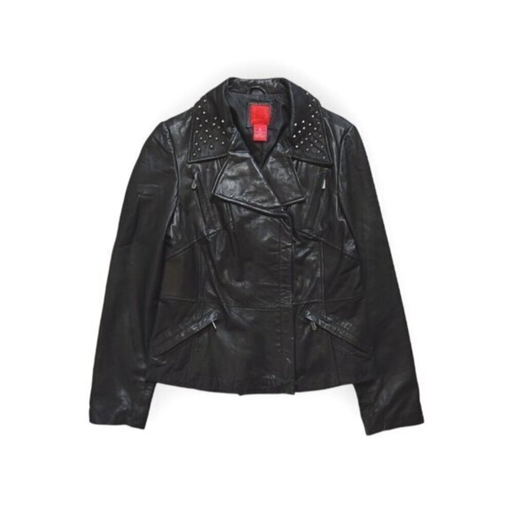 Saks Fifth Avenue 100% Leather Studded Moto Jacket Womens Medium